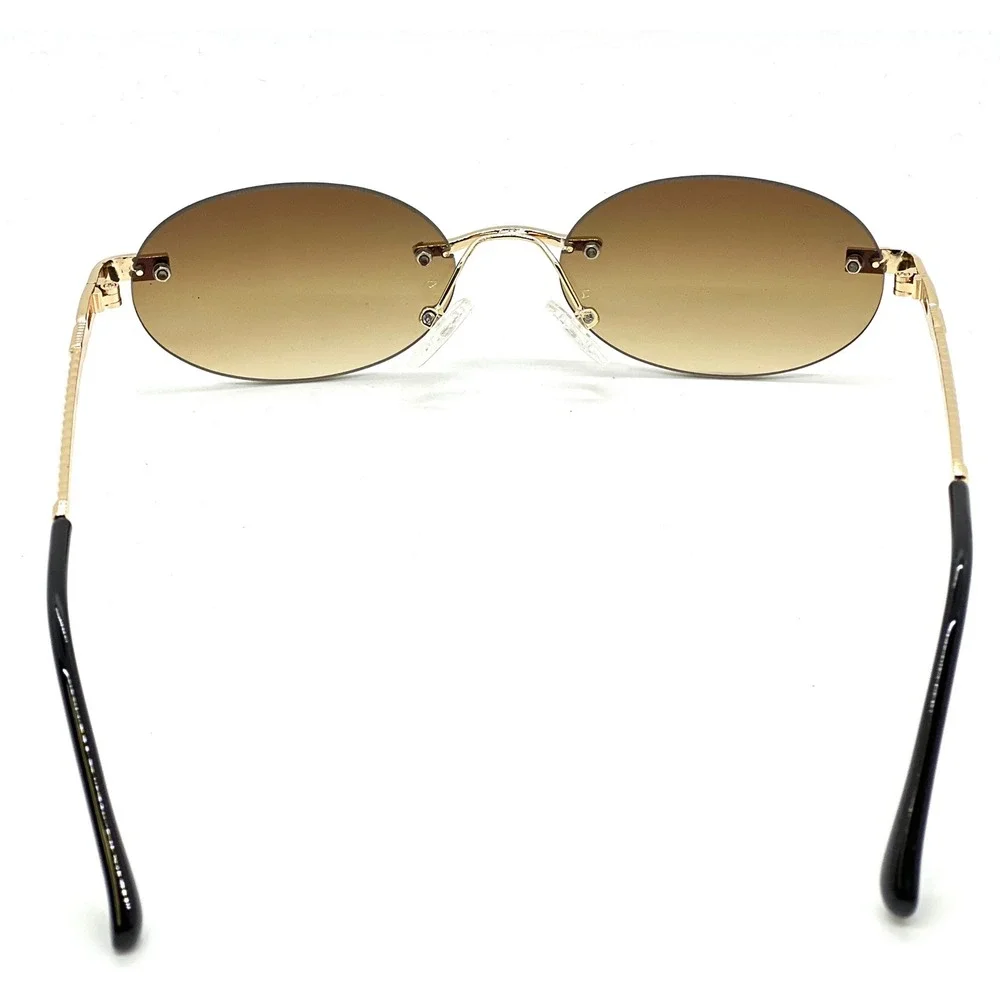 Men Rimless Brown‎ Lens Sunglasses Small Gold Shades Male Round Minimalist Gafas